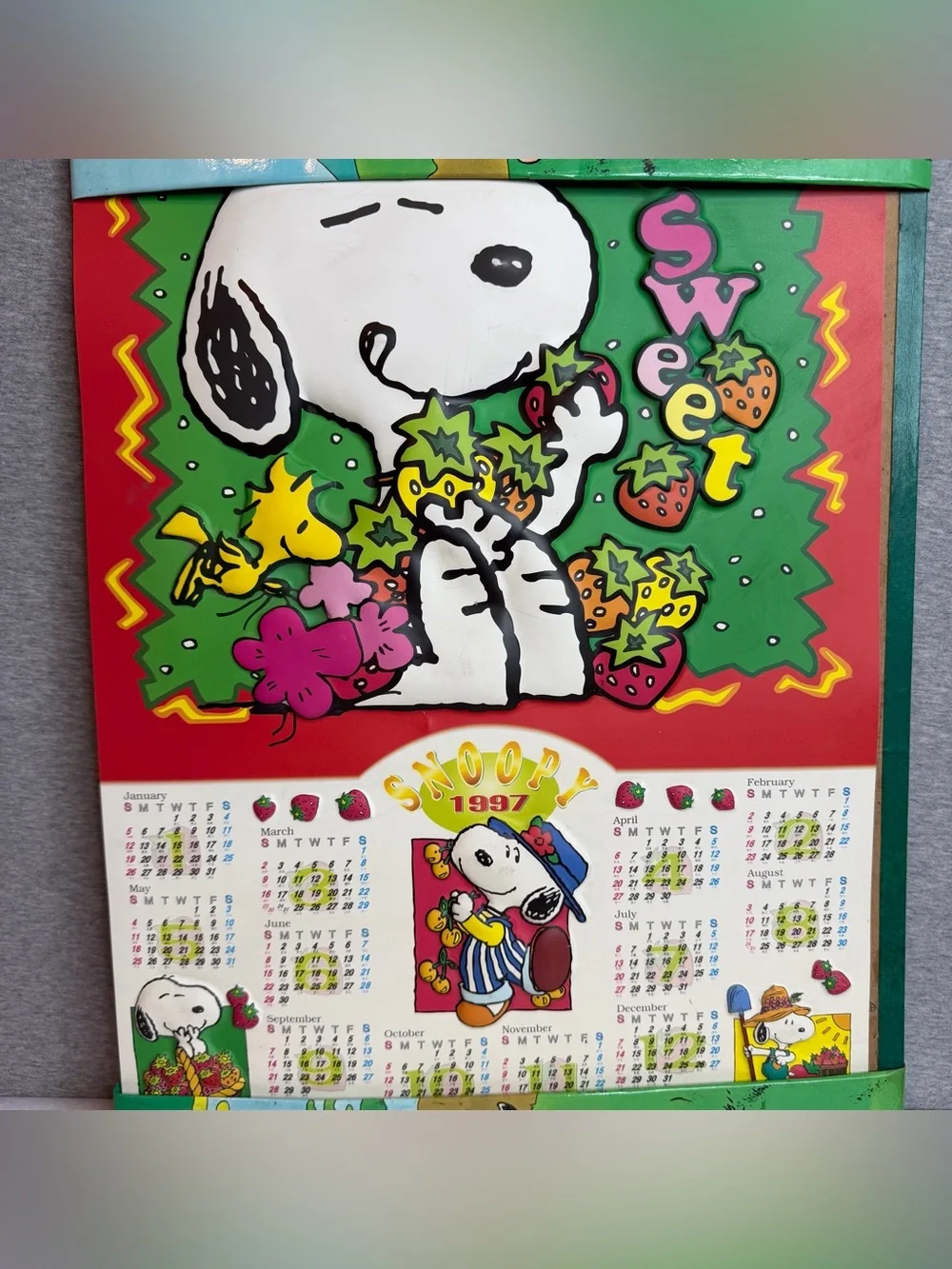 Vintage 1997 Peanuts Snoopy Poster At A Glance Calendar Woodstock Strawberry